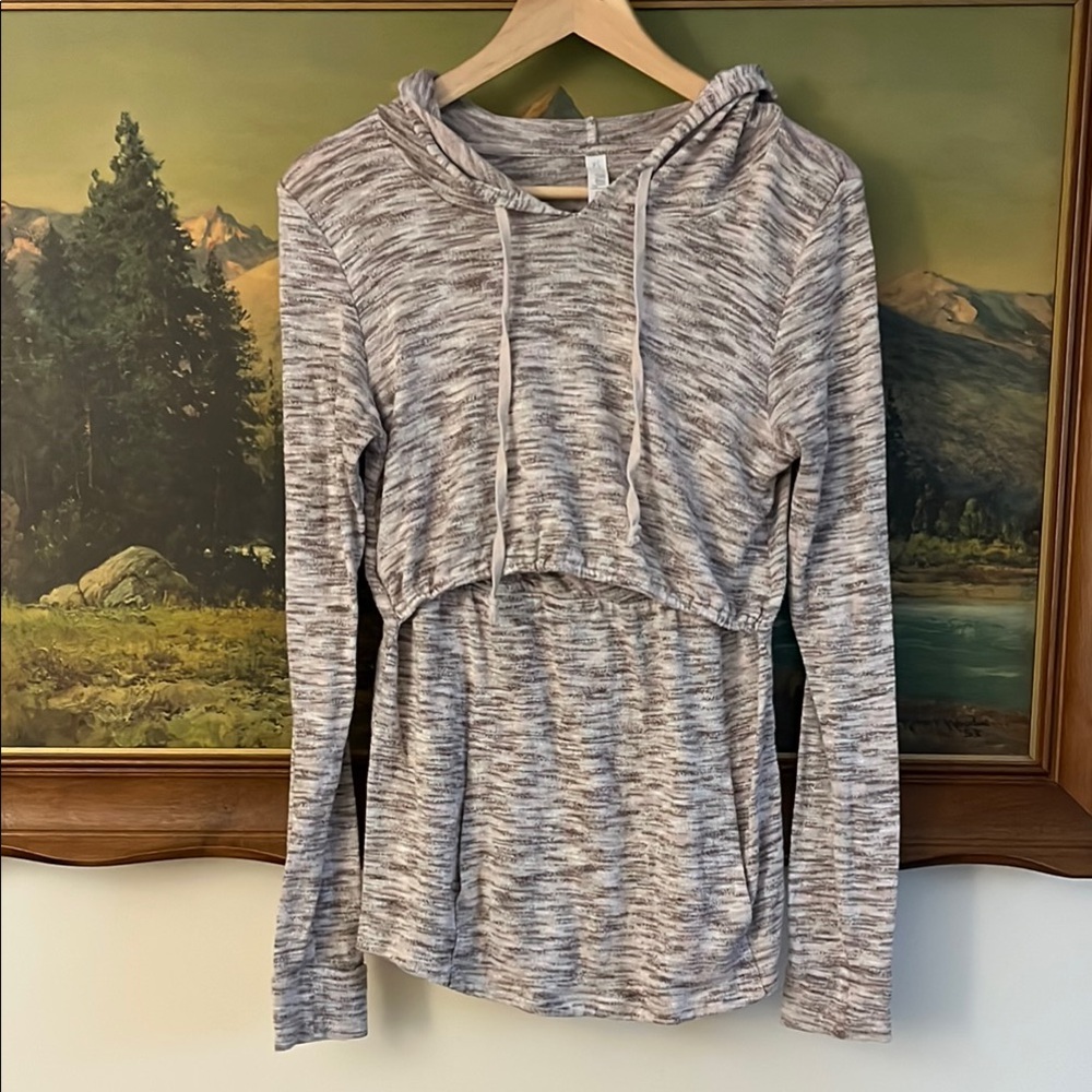 Latched Mama Heathered Pink and Cream Hoodie Top